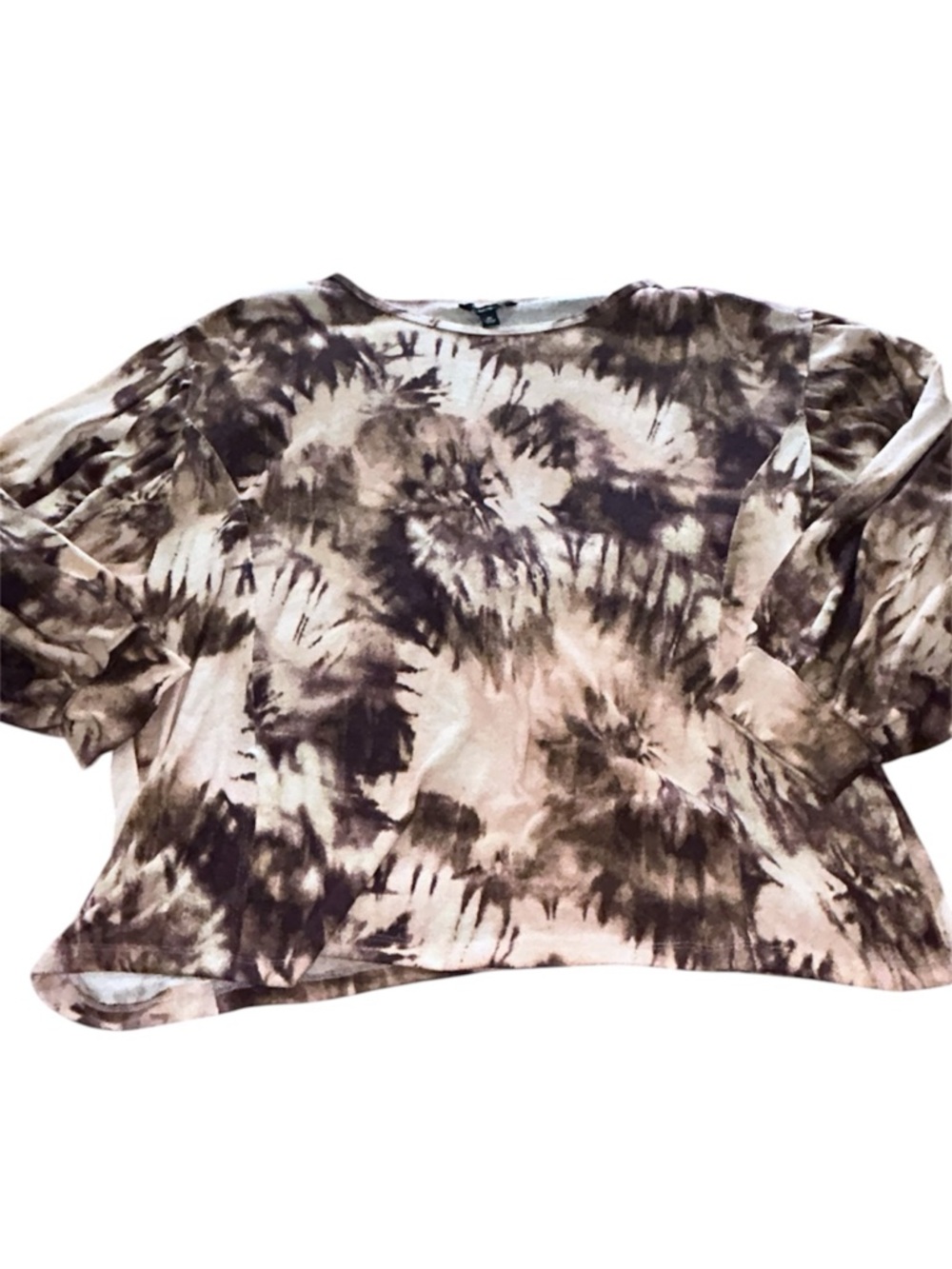 Plus Size Brown Tan Tie Dye Balloon Sleeve Knit Top 2X GUC